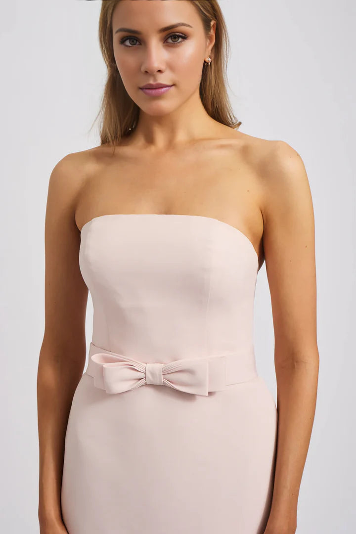 Blush Pink Strapless Bow-Waist Column Prom Dress