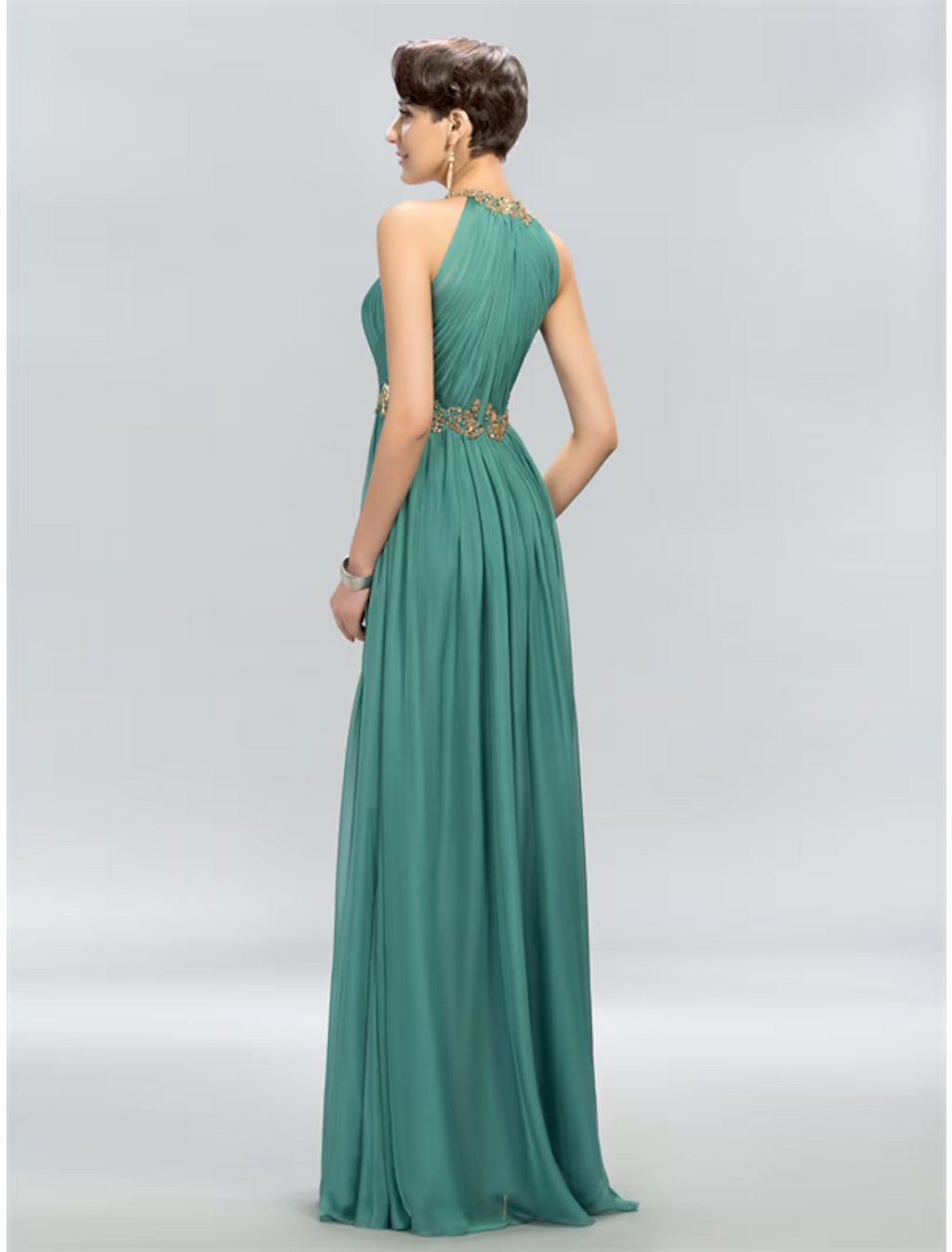 Wedding Guest Dresses Maxi Dress Party Wear Floor Length Sleeveless Halter with Ruched Appliques