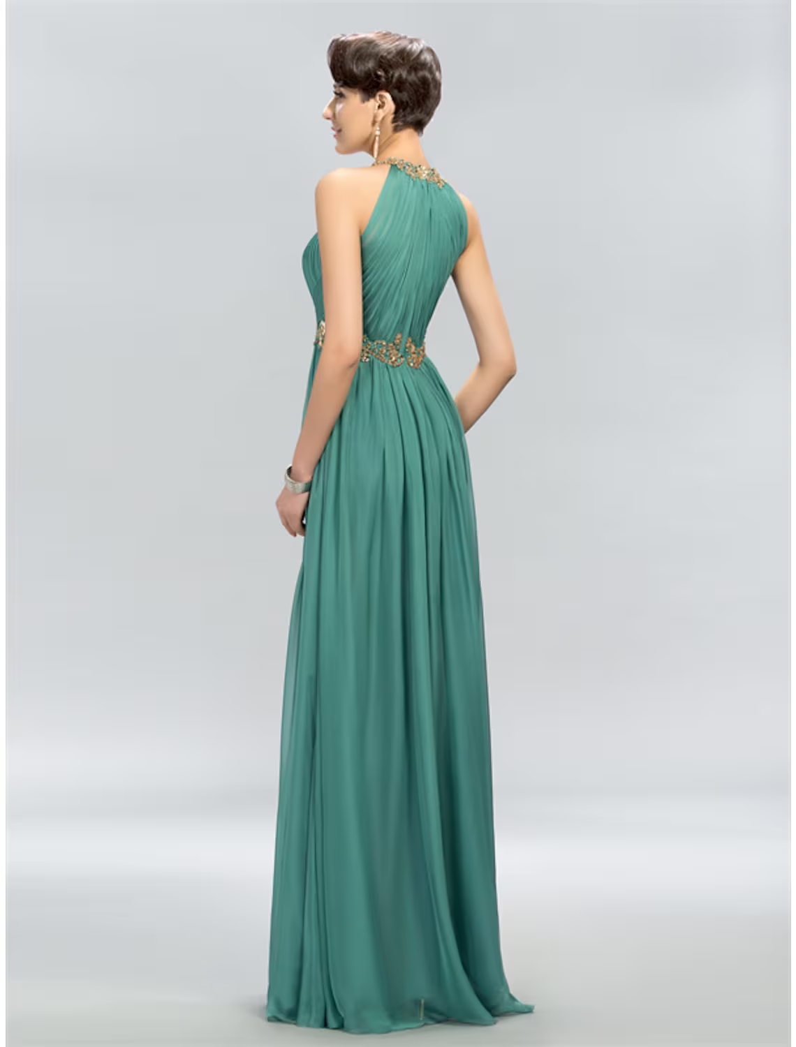 Wedding Guest Dresses Maxi Dress Party Wear Floor Length Sleeveless Halter with Ruched Appliques