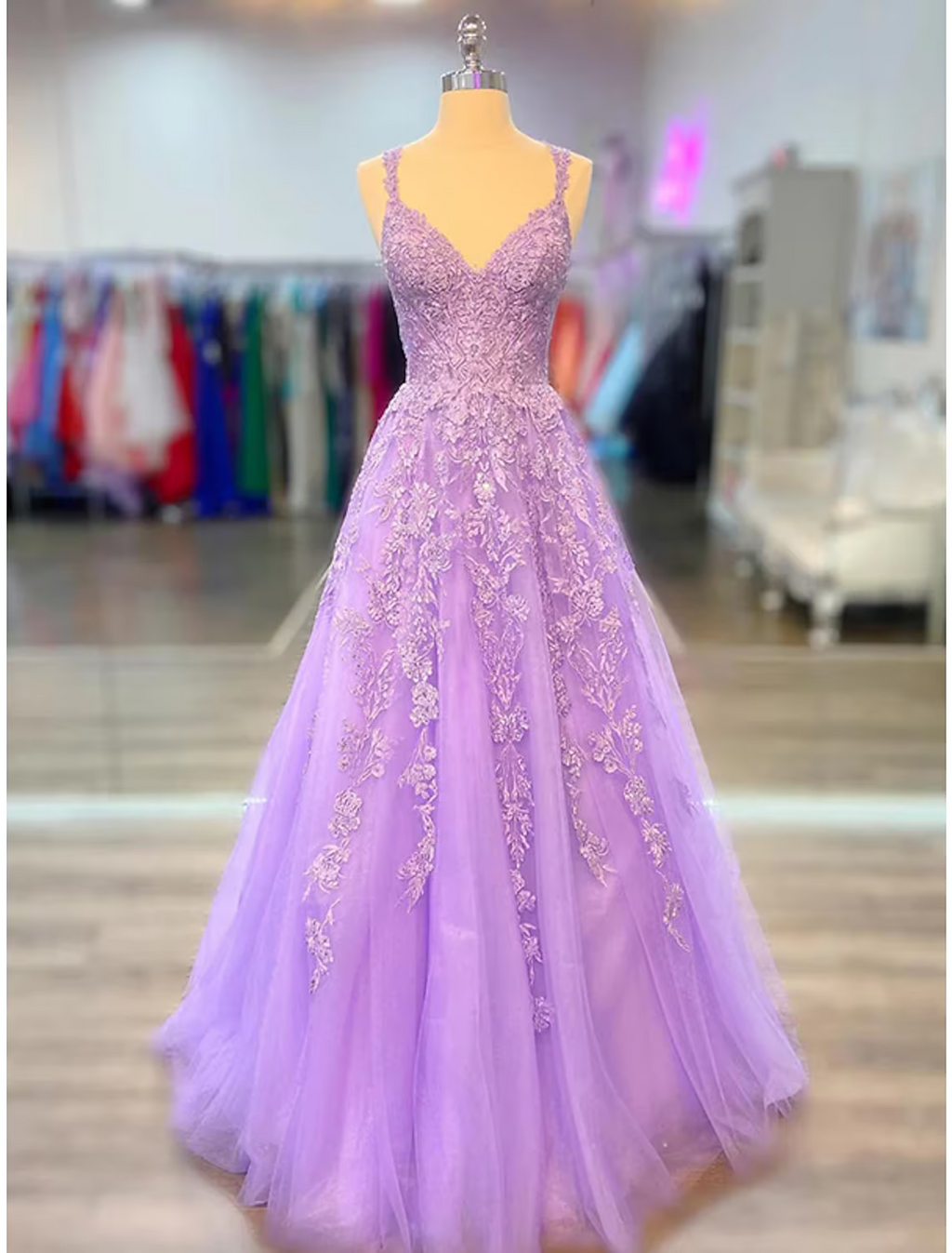 Maxi Dress Formal Court Train Sleeveless Spaghetti Strap with Appliques Shouder Flower