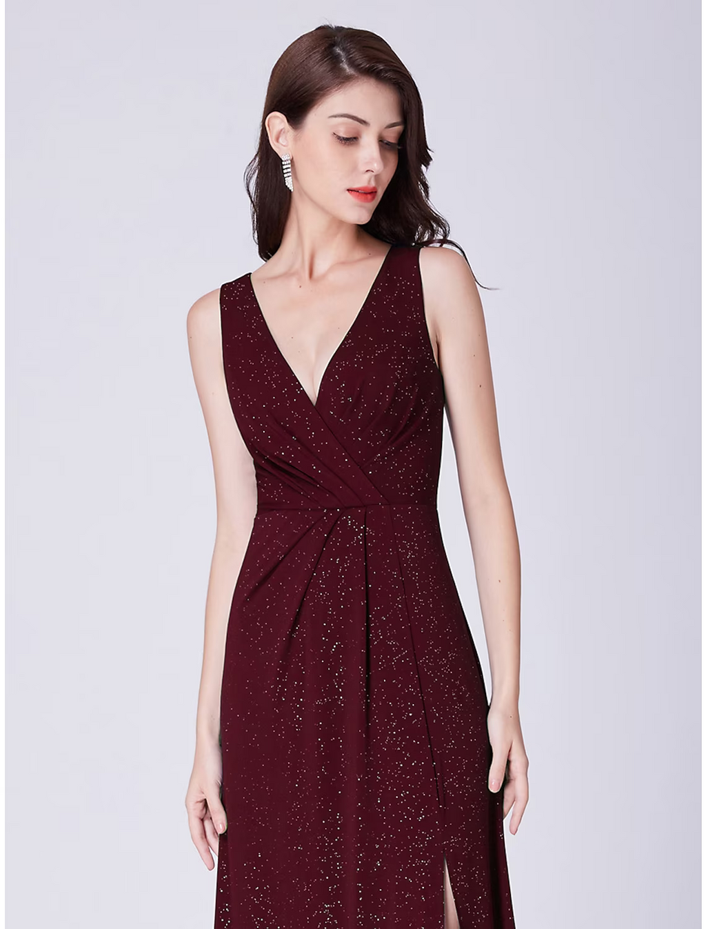 Formal Evening Dress V Neck Sleeveless Floor Length Blend with Draping