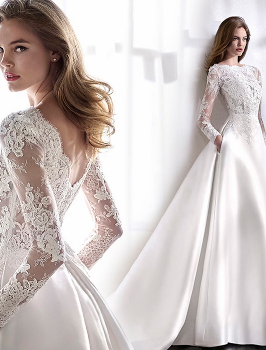 Beach Formal Wedding Dresses Chapel Train A-Line Long Sleeve Jewel Neck With Pleats