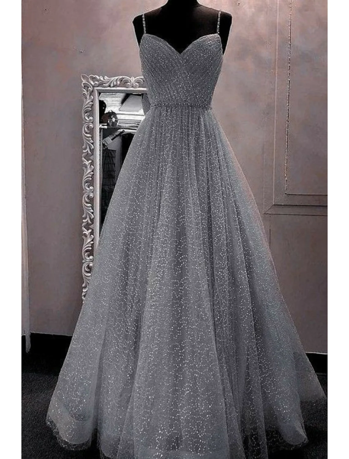 Sparkle Shine Dress Party Wear Floor Length Sleeveless Strap with Glitter Crystals