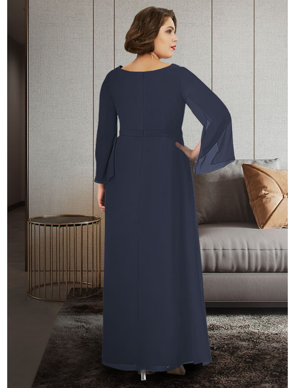 Mother of the Bride Dress Plus Size Elegant V Neck Ankle Length Sleeve with Ruching