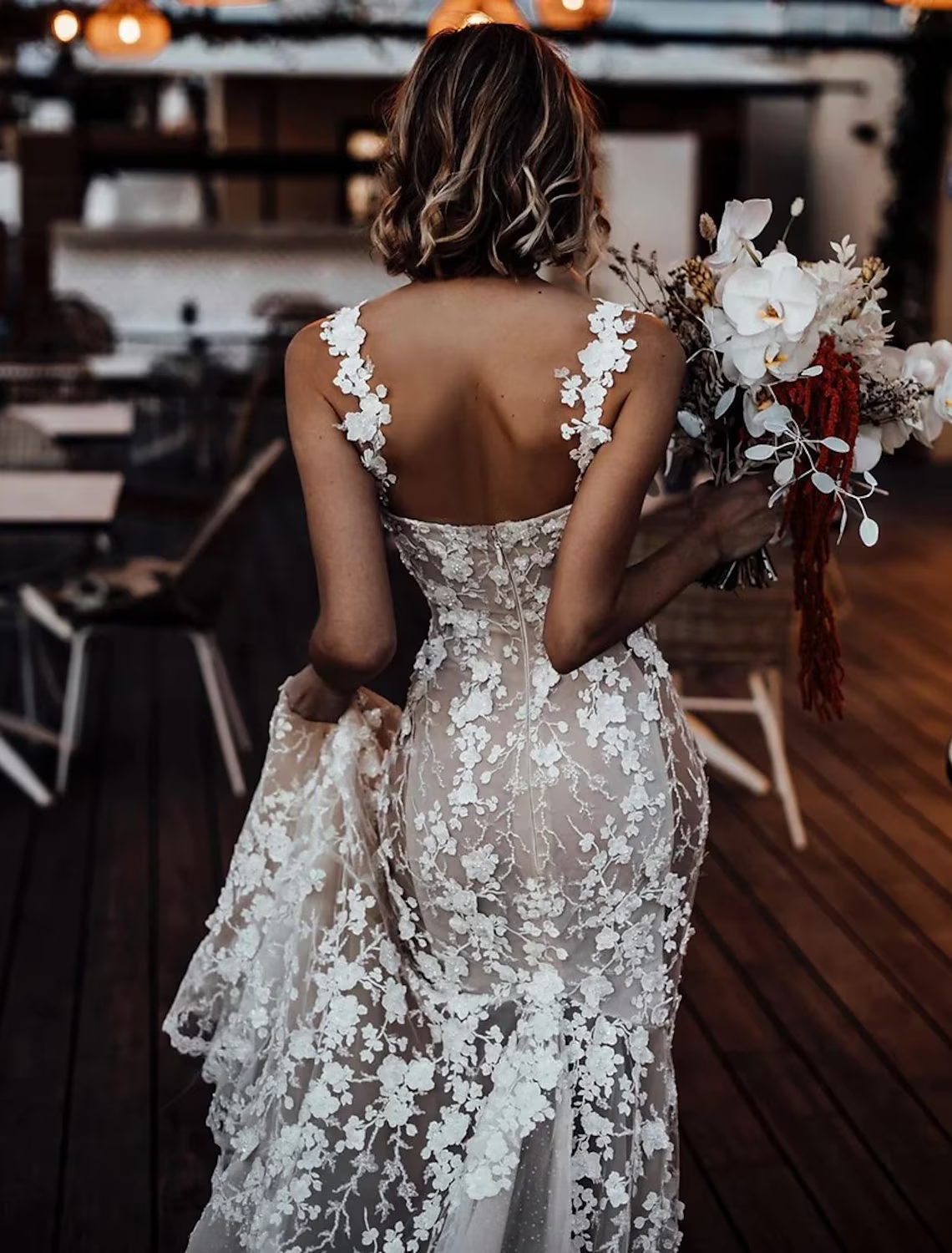 Beach Sexy Boho Wedding Dresses Court Train Sleeveless V Neck With Appliques
