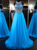 A-Line/Princess Jewel Sleeveless Sweep/Brush Train Beading Dresses