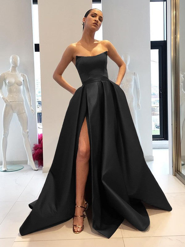 Ball Gown Sleeveless Strapless Sweep/Brush Train Ruffles Dresses