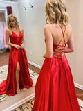 A-Line/Princess Sweep/Brush Train V-neck Sleeveless Elastic Woven Ruffles Dresses