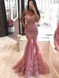 Trumpet/Mermaid Applique V-neck Sleeveless Sweep/Brush Train Dresses