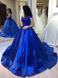 Ball Gown Applique Straps Sleeveless Court Train Dresses