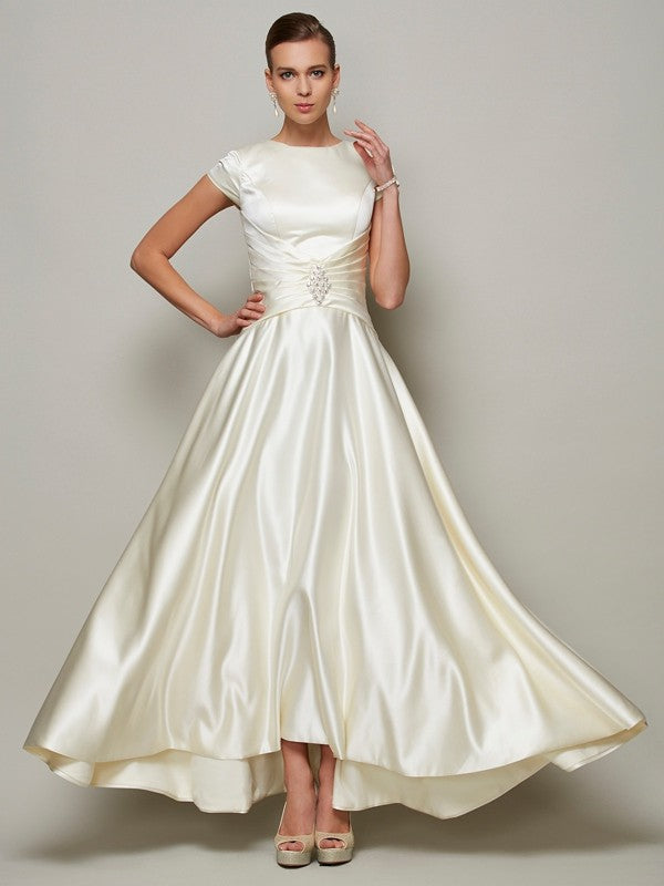 A-Line/Princess Scoop Short Sleeves Beading Long Mother of the Bride Dresses