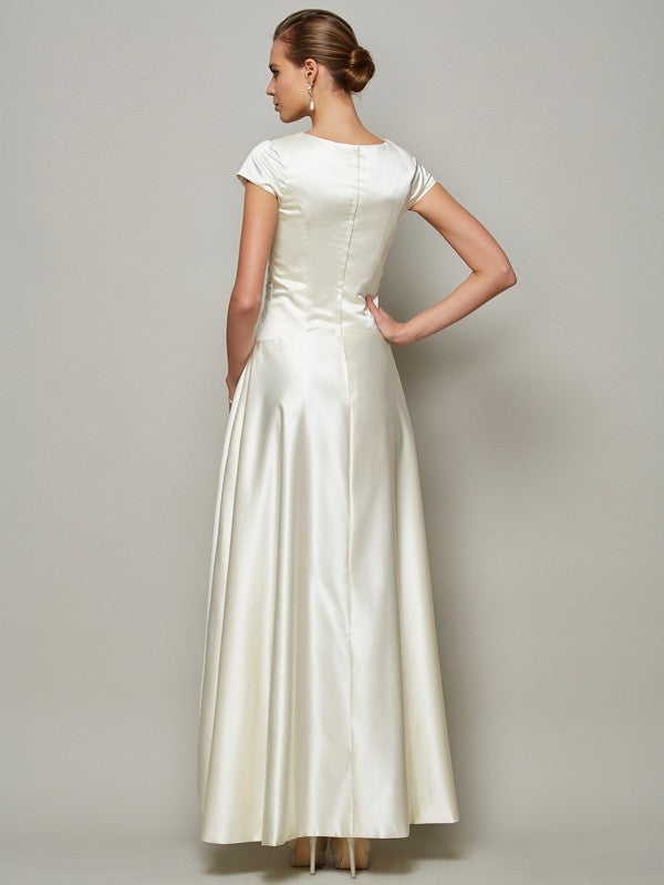 A-Line/Princess Scoop Short Sleeves Beading Long Mother of the Bride Dresses