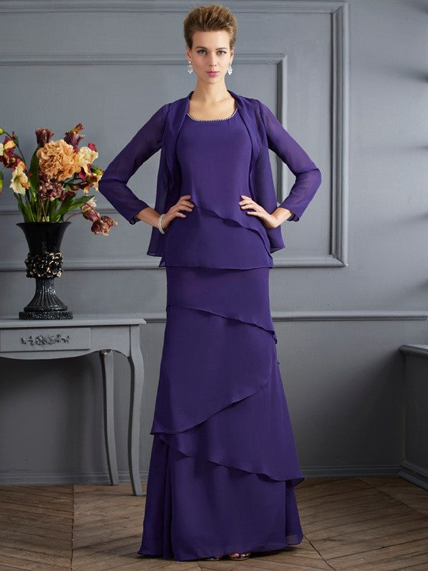 Sheath/Column Scoop Sleeveless Ruffles Long Mother of the Bride Dresses