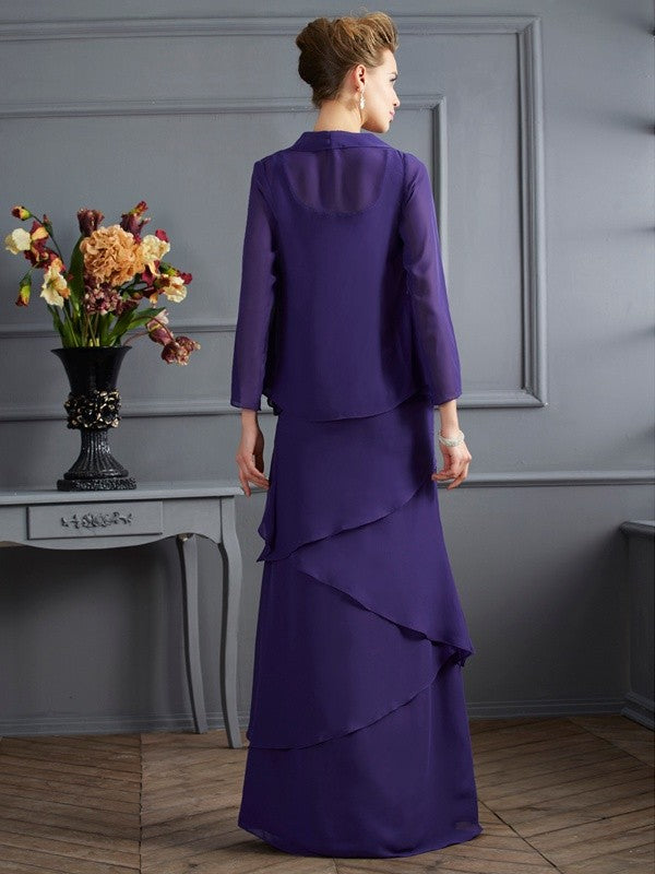Sheath/Column Scoop Sleeveless Ruffles Long Mother of the Bride Dresses
