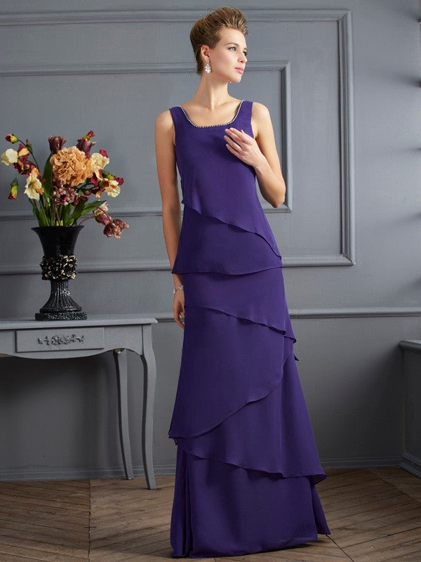 Sheath/Column Scoop Sleeveless Ruffles Long Mother of the Bride Dresses