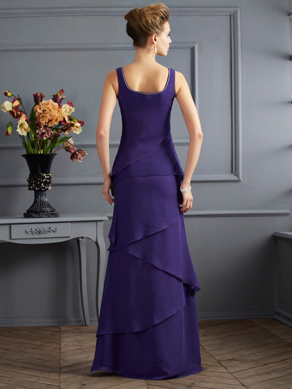 Sheath/Column Scoop Sleeveless Ruffles Long Mother of the Bride Dresses