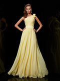 A-Line/Princess One-Shoulder Sleeveless Hand-Made Flower Long Bridesmaid Dresses