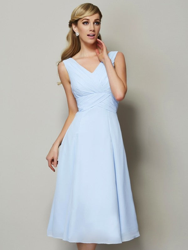 A-Line/Princess V-neck Sleeveless Pleats Short Bridesmaid Dresses