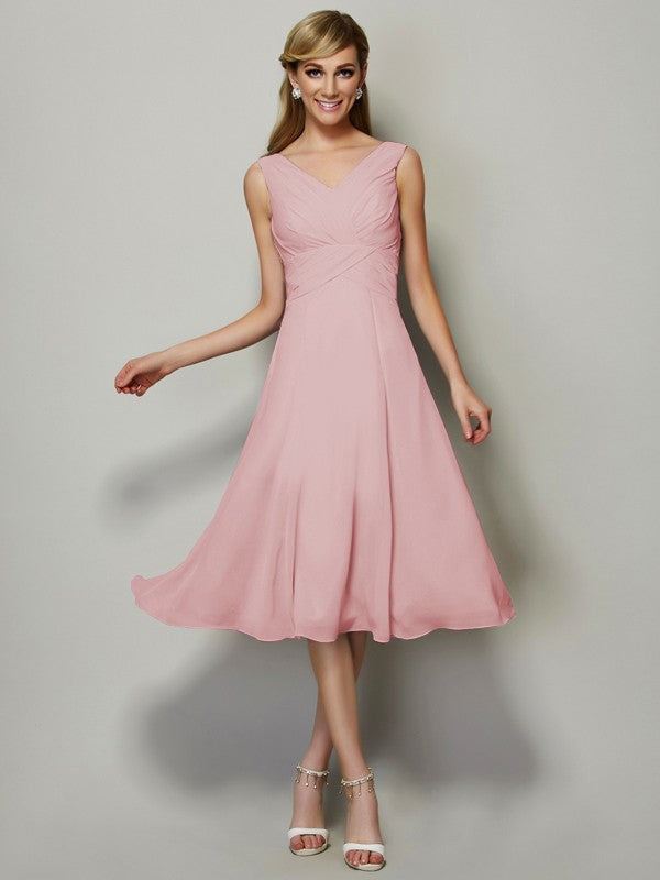 A-Line/Princess V-neck Sleeveless Pleats Short Bridesmaid Dresses