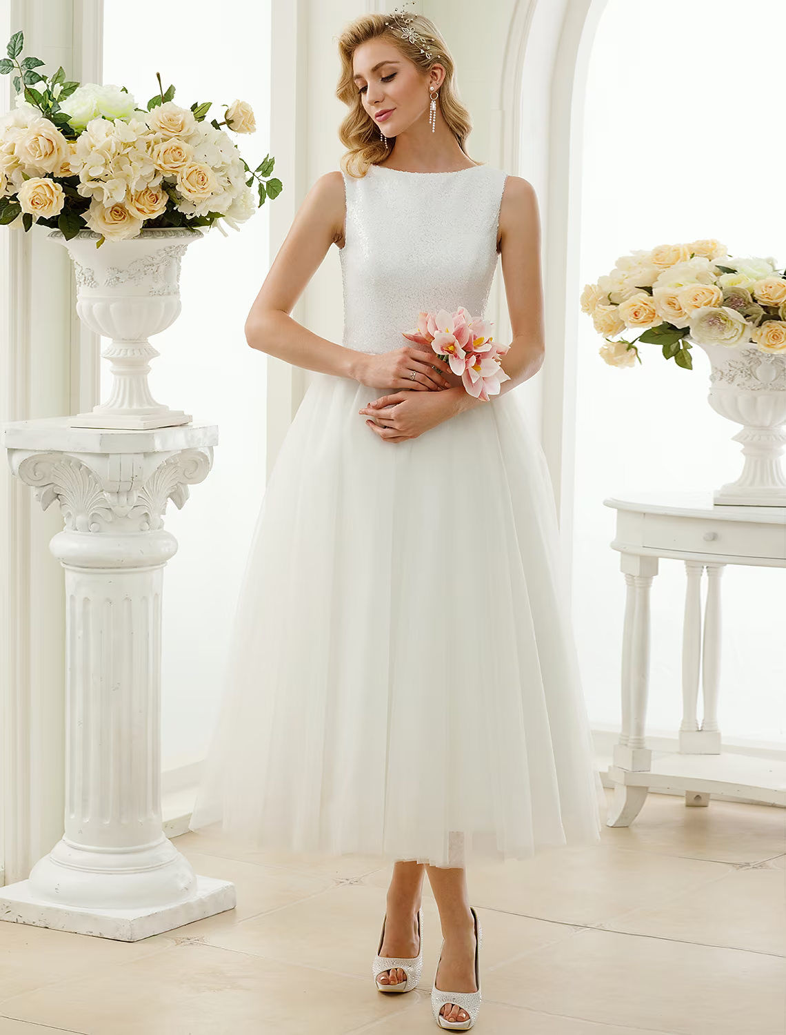 White Little Dresses Wedding Dresses Length A-Line Regular Straps Neck