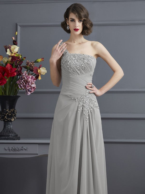 A-Line/Princess One-Shoulder Sleeveless Beading Long Mother of the Bride Dresses