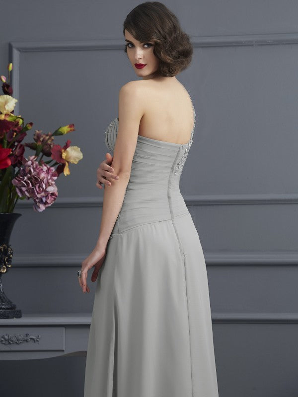 A-Line/Princess One-Shoulder Sleeveless Beading Long Mother of the Bride Dresses
