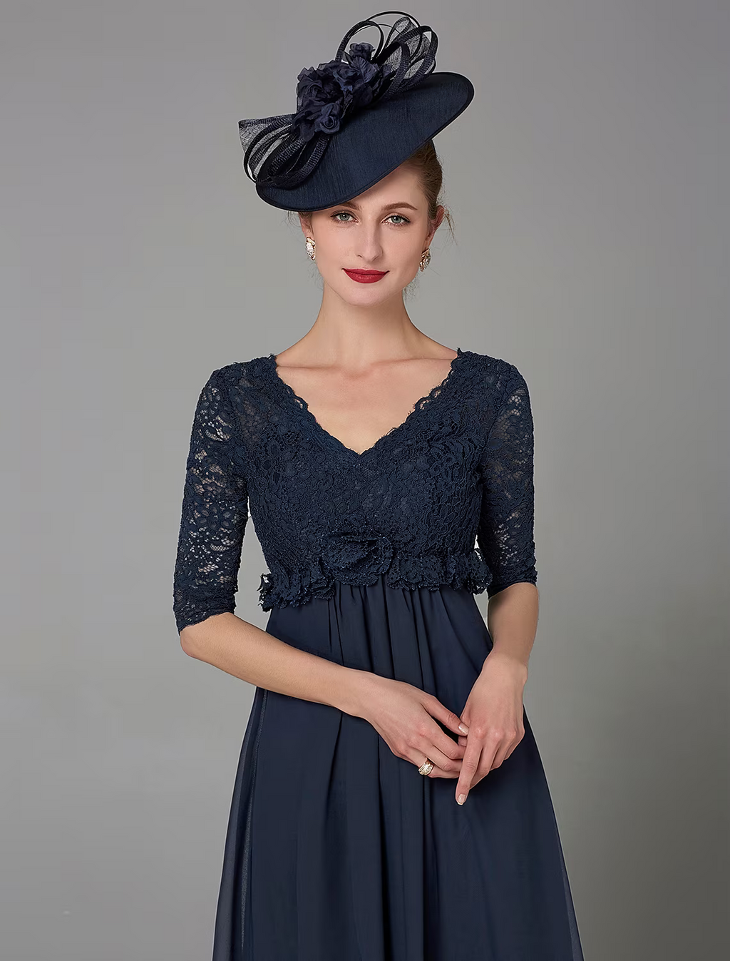Mother of the Bride Dress Elegant Luxurious V Neck Floor Length Half Sleeve with Bow(s)