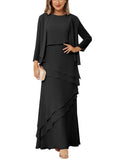 Mother of the Bride or Groom Dresses Long Sleeve Jacket Long Formal Dress Ruffles Wedding Guests Dresses