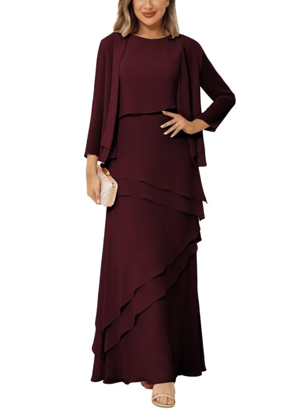 Mother of the Bride or Groom Dresses Long Sleeve Jacket Long Formal Dress Ruffles Wedding Guests Dresses
