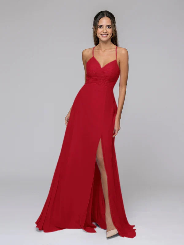 Split Sweetheart Long Bridesmaid Dresses With Crisscross Back