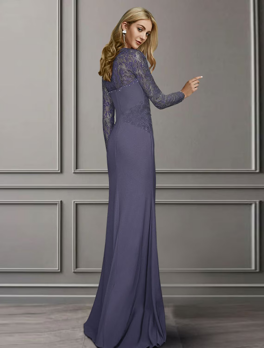 Mother of the Bride Dress Elegant Square Neck Long Sleeve with Appliques