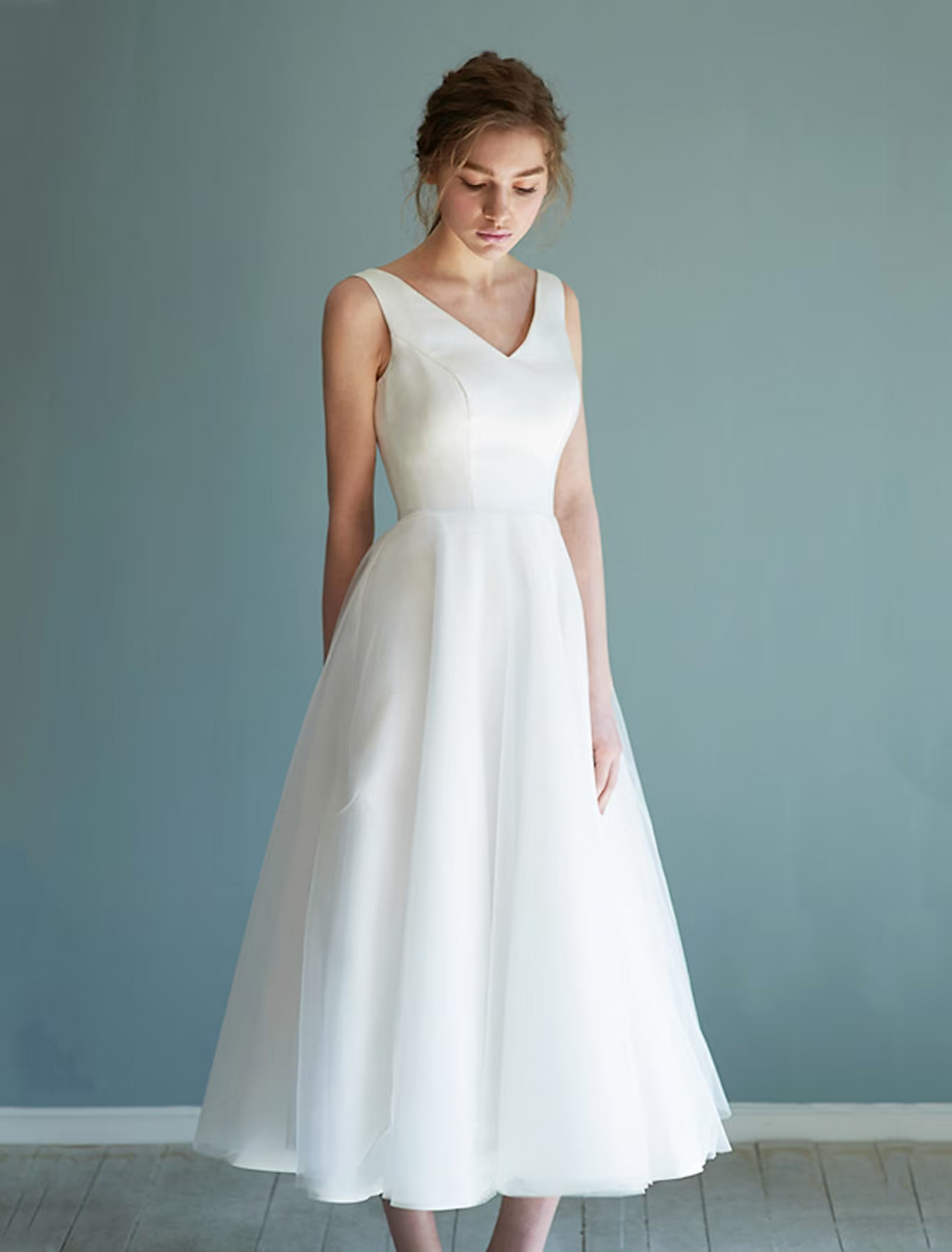 White Bridal Shower Little Dresses Wedding Dresses Length A-Line Sleeveless V Neck
