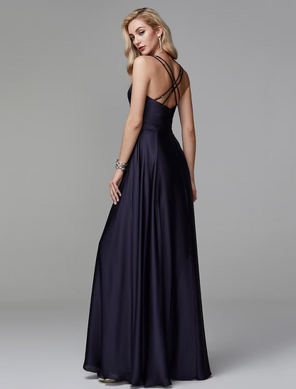 Elegant Red A-Line V-Neck Sleeveless Backless Floor-Length Evening Dress
