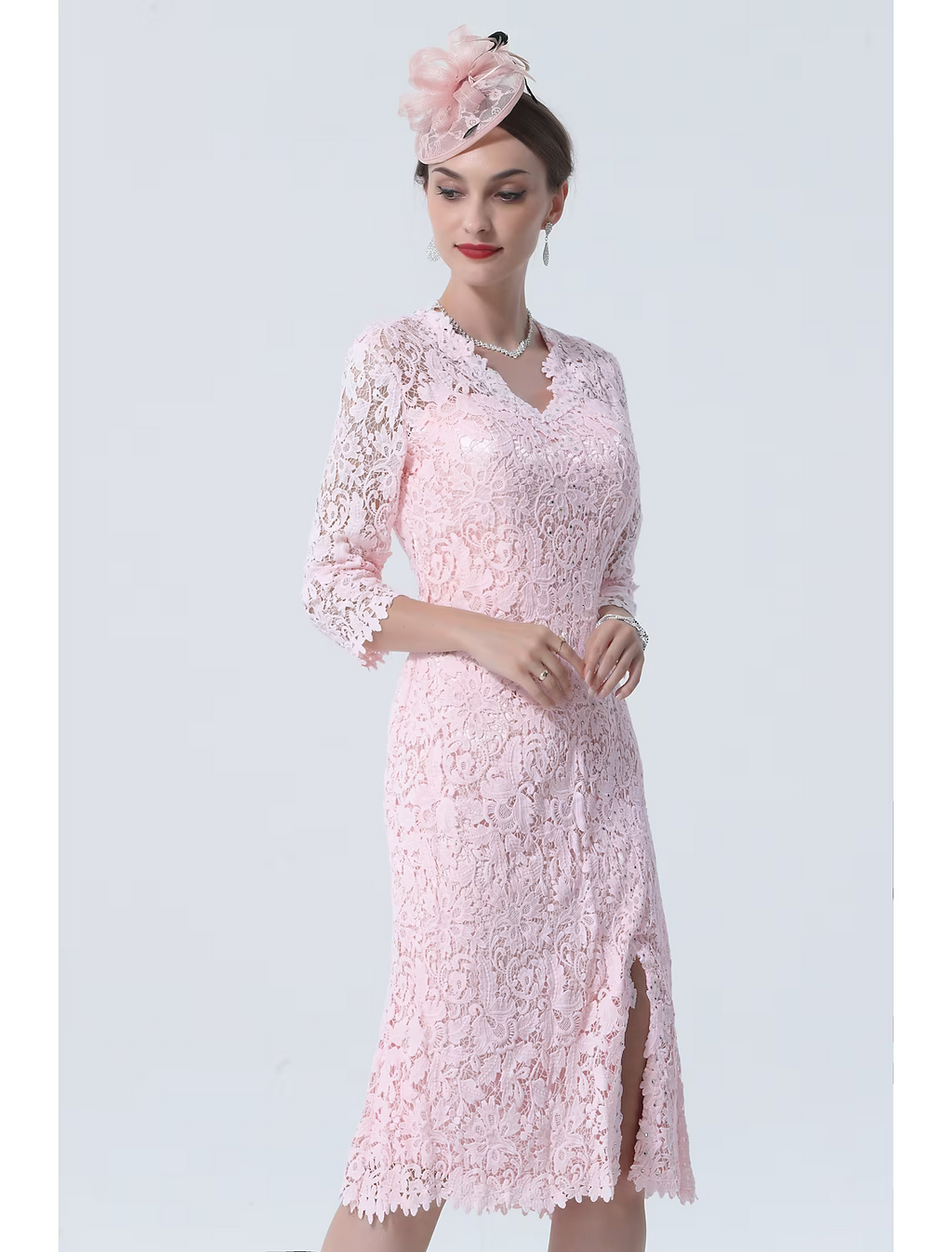 Mother of the Bride Dress Plus Size V Neck Knee Length Sleeve with Split Front