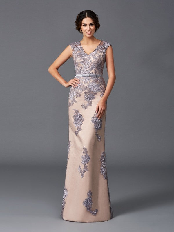 Sheath/Column Straps Applique Sleeveless Long Dresses Mother of the Bride Dresses