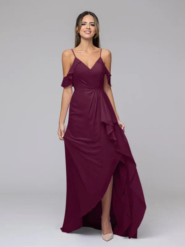 Cold Shoulder Open Back High Low Bridesmaid Dresses