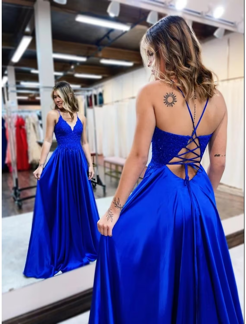 Formal Sleeveless V Neck Backless with Beading Appliques