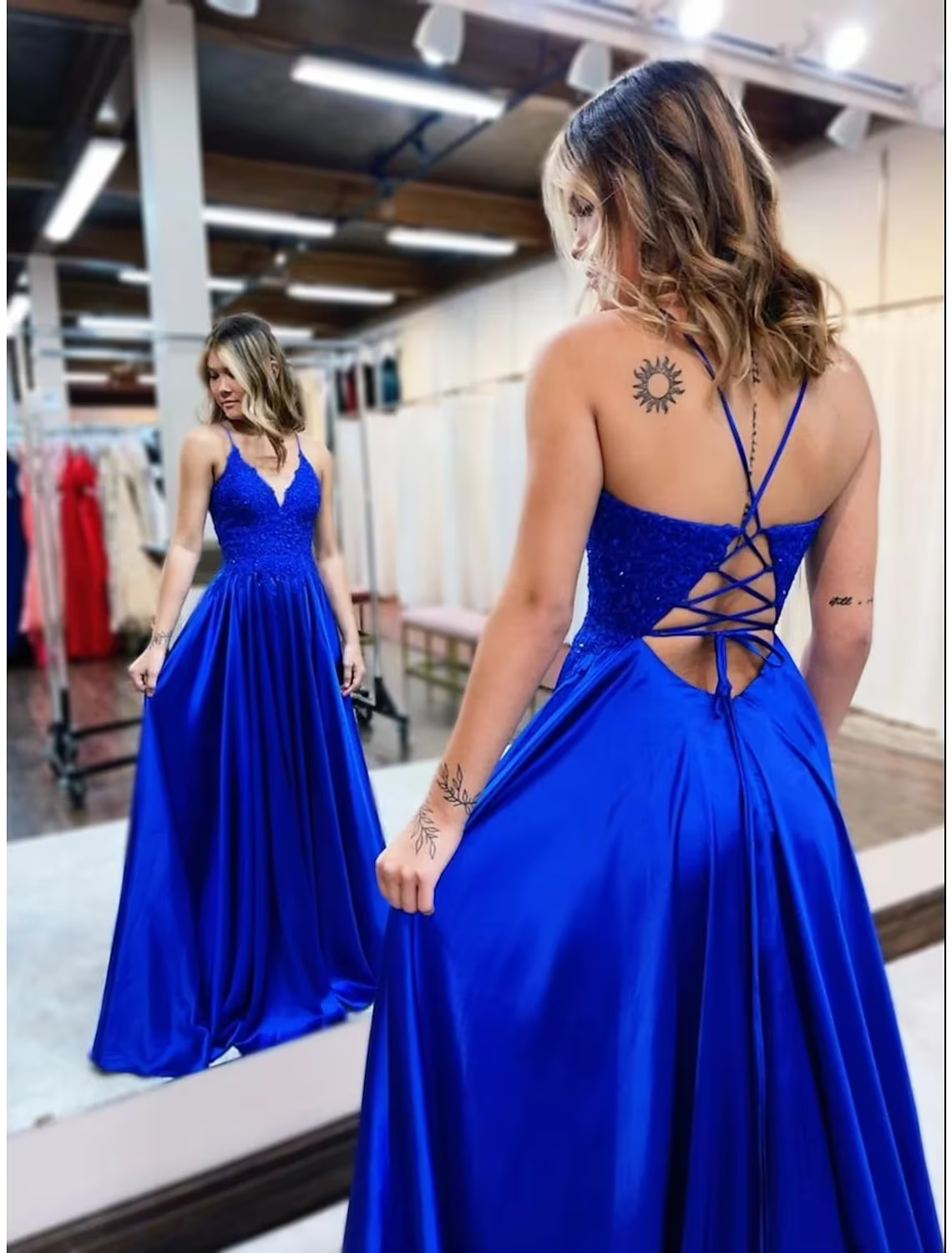 Formal Sleeveless V Neck Backless with Beading Appliques