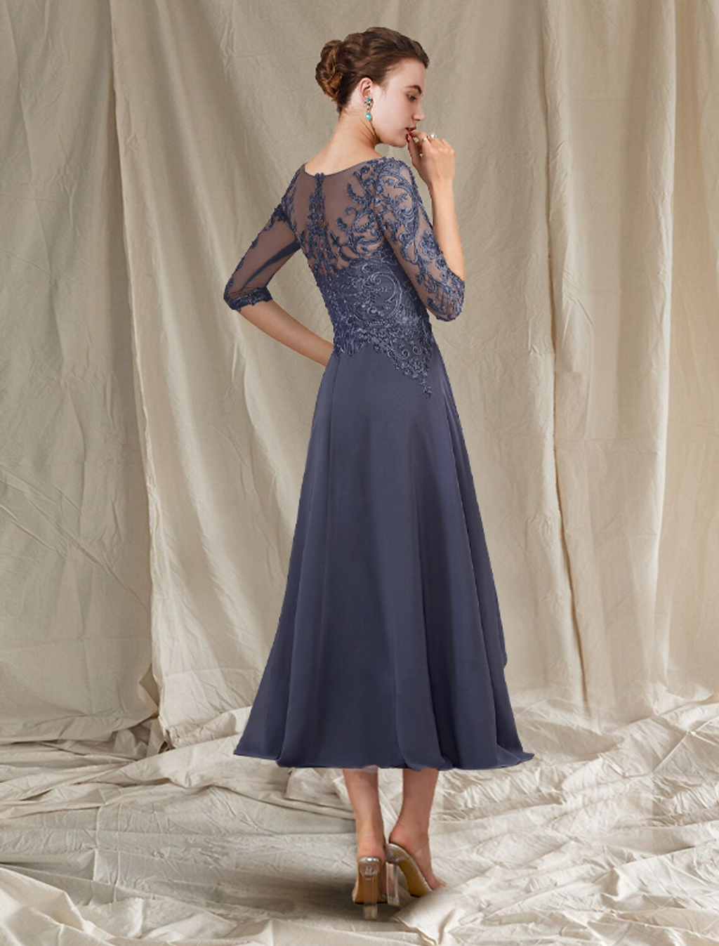 Mother of the Bride Dress Elegant Floor Length Half Sleeve with Pleats