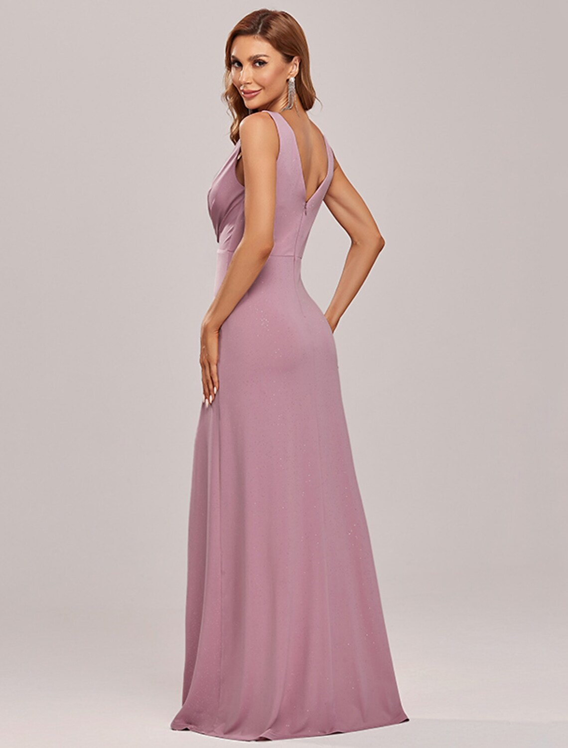 Formal Evening Dress V Neck Sleeveless Floor Length Blend with Draping