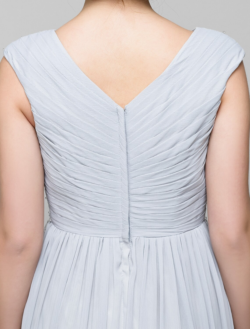 Mother of the Bride Dress Elegant V Neck Floor Length Sleeveless with Cross Beading