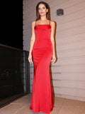 Sheath/Column Ruched Sleeveless Spaghetti Straps Floor-Length Dresses