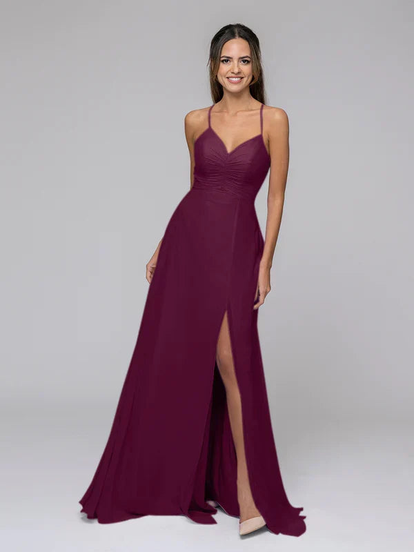 Split Sweetheart Long Bridesmaid Dresses With Crisscross Back