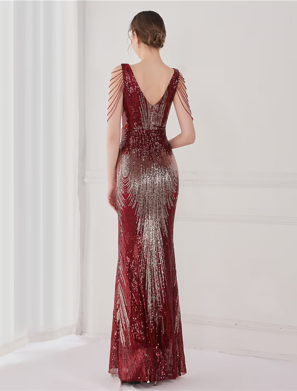 Mermaid / Trumpet Evening Gown Elegant Dress Wedding Guest Floor Length Sleeveless V Neck V Back