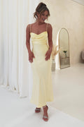 Soft Yellow Cowl Neck Sleeveless Tie-Back Midi Prom Dress