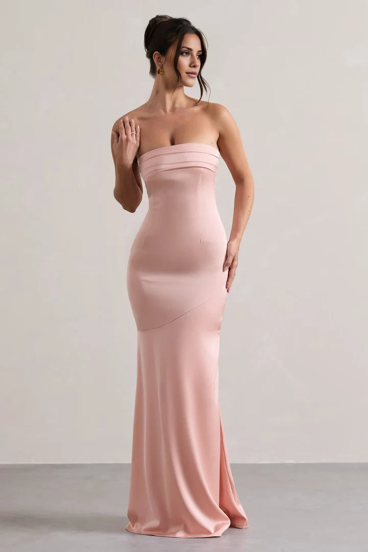 Blush-Pink-Strapless-Mermaid-Floor-Length-Evening-Dress