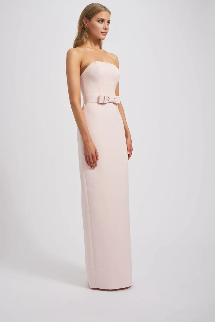 Blush Pink Strapless Bow-Waist Column Prom Dress