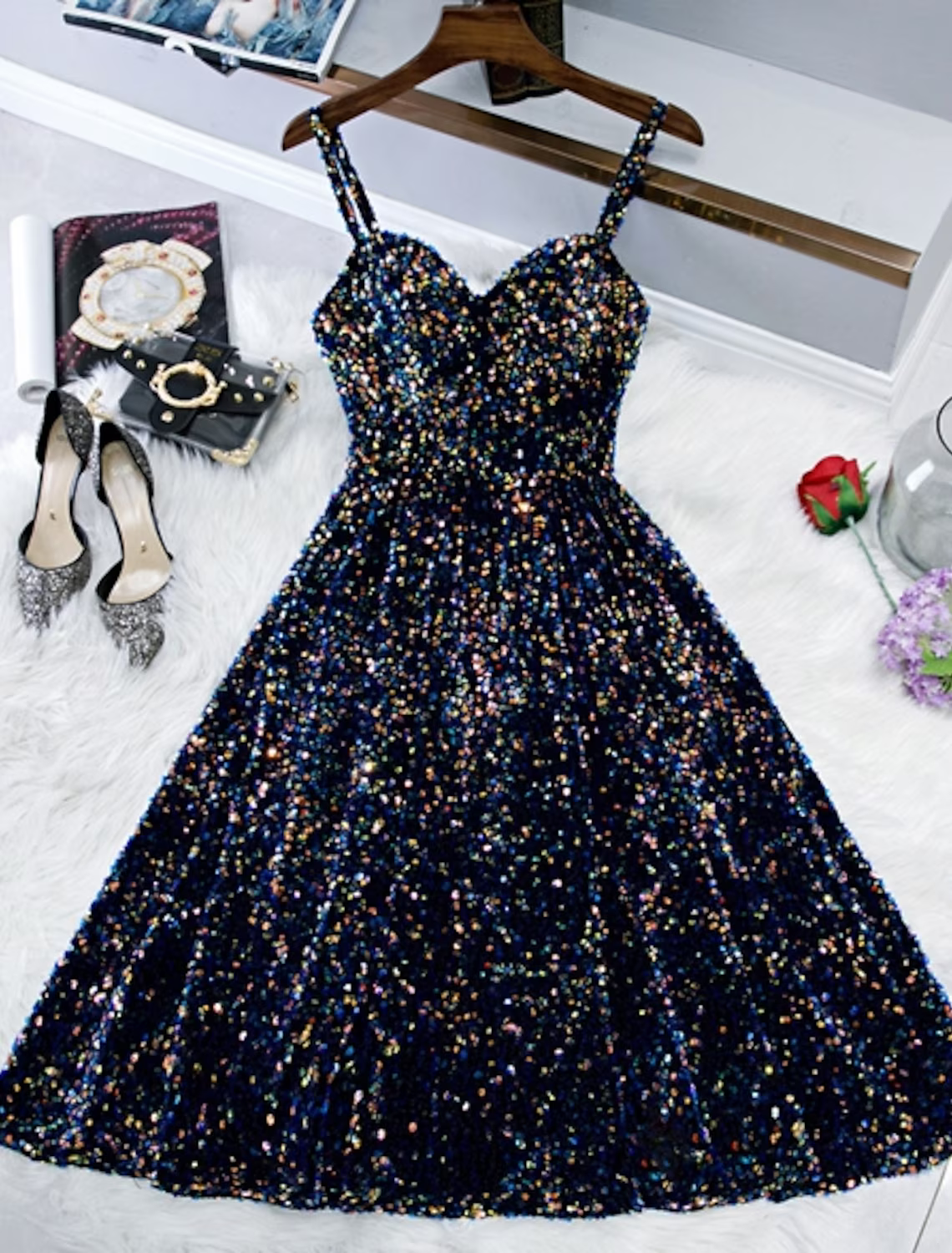 Sparkle Shine Holiday Cocktail Party Dress Strap Sleeveless Knee Length