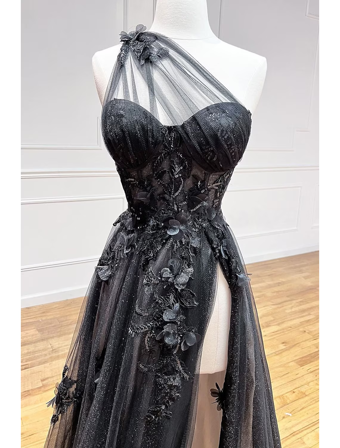Formal Sleeveless One Shoulder Backless with Pleats Appliques
