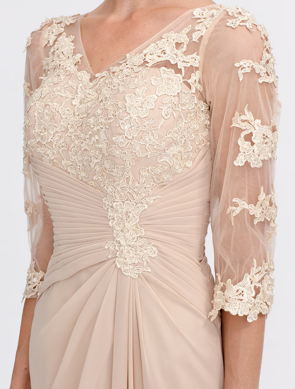 Mother of the Bride Dress Plus Size Elegant Through V Neck Floor Length Half Sleeve with Appliques Side Draping